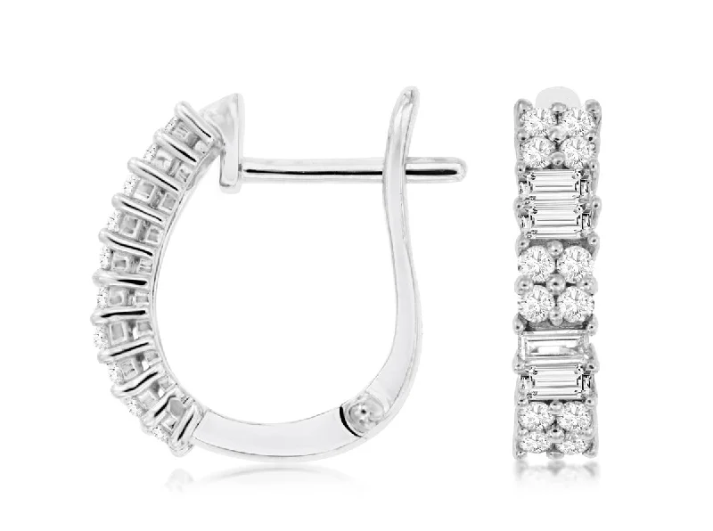 Baguette and Round Diamond Hoop Earrings