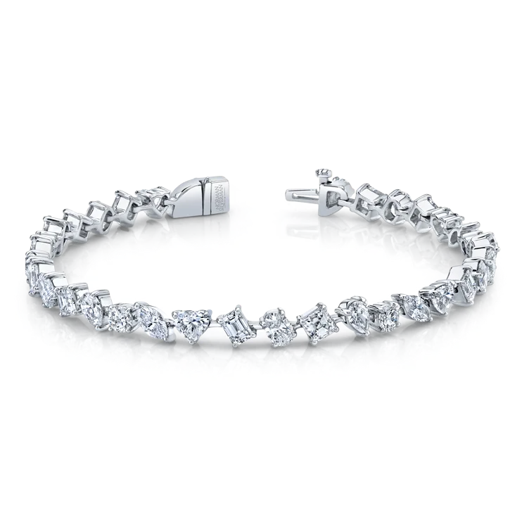 8.57 Carat 18k White Gold Mixed Shape Straight Line Bracelet