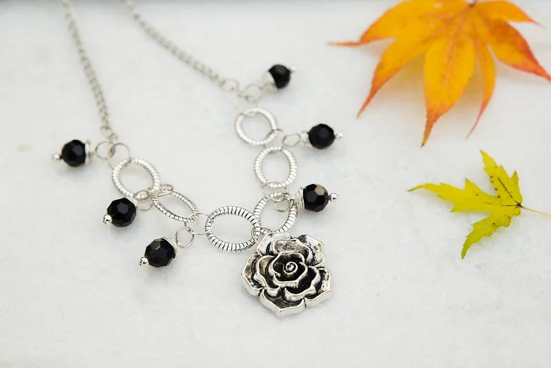 Flower and Onyx Necklace