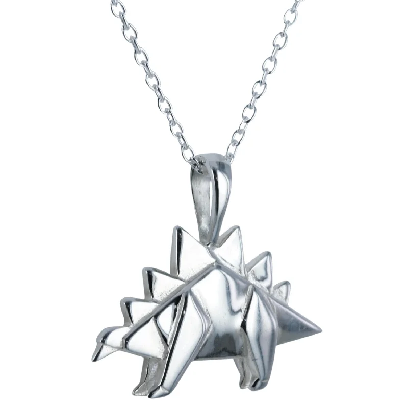 Sterling Silver Origami Stegosaurus Necklace