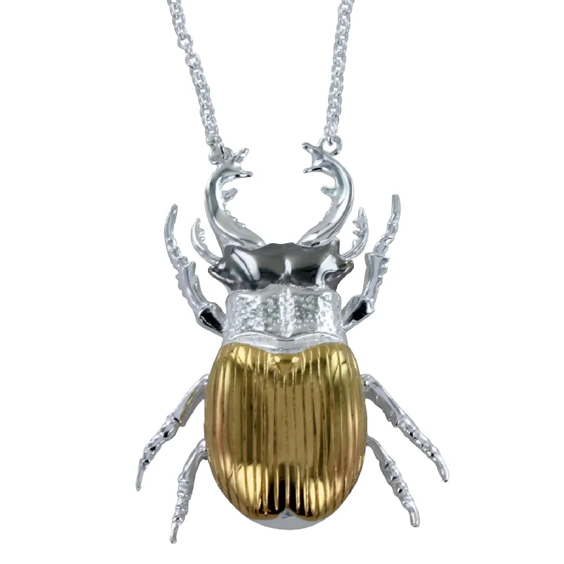 Sterling Silver and 18ct Gold Plated Stag Beetle Necklace