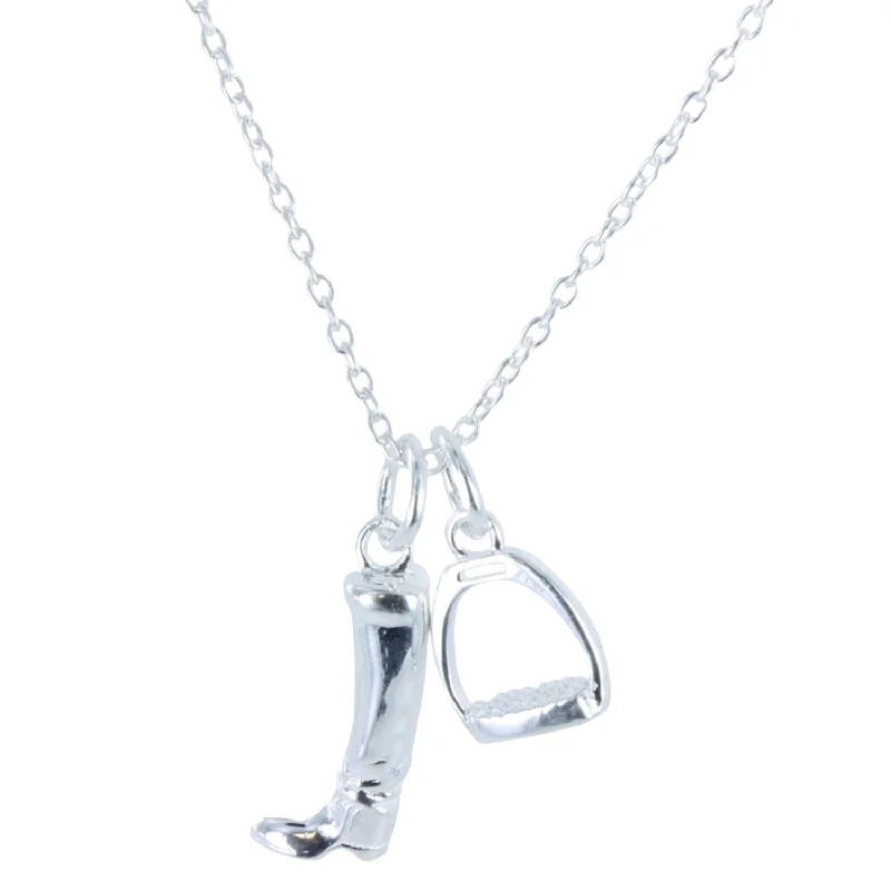 Detailed Sterling Silver Boot and Stirrup necklace