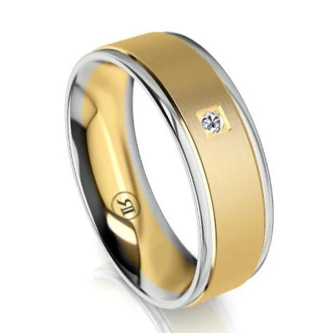 The Kingsley Two Tone White Gold Edge Diamond Mens Wedding Ring