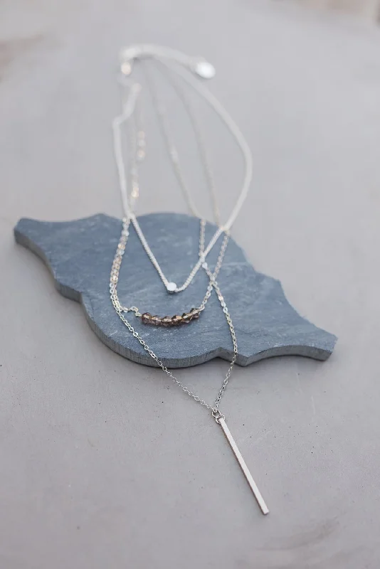 Silver Stone & Bar Drop Necklace