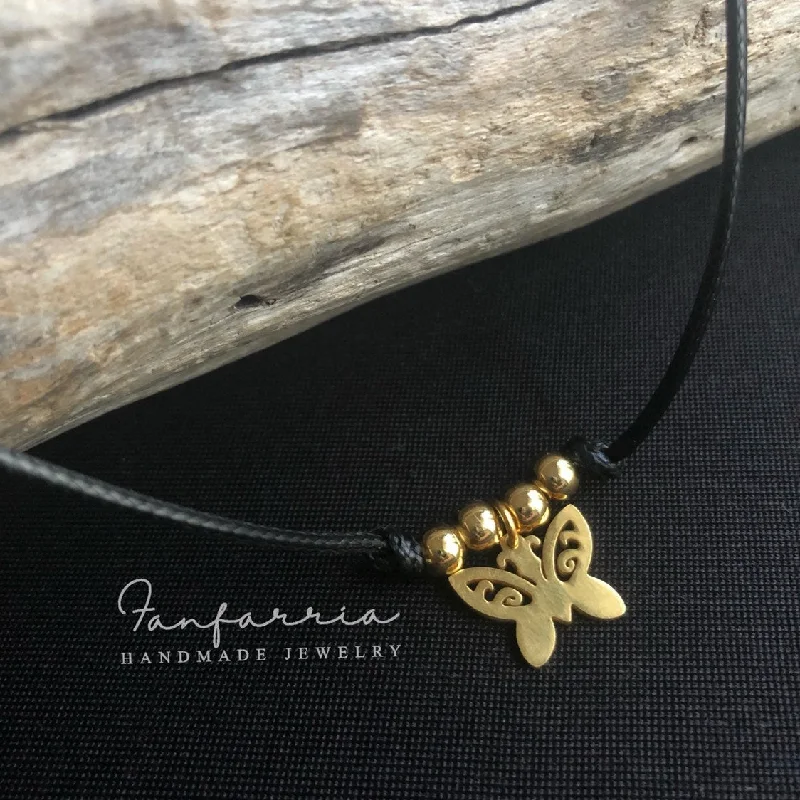 Gold Butterfly Black Choker