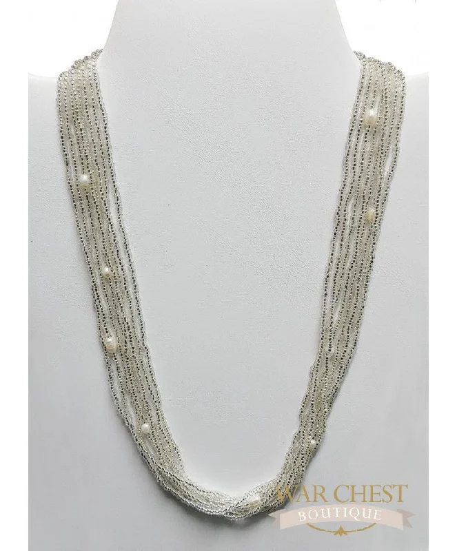 White Seed Bead Glam Necklace