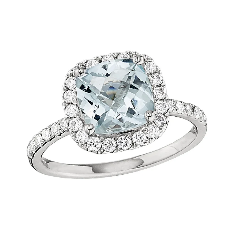 Cushion Cut Aquamarine and Diamond Halo Ring-Grand Version