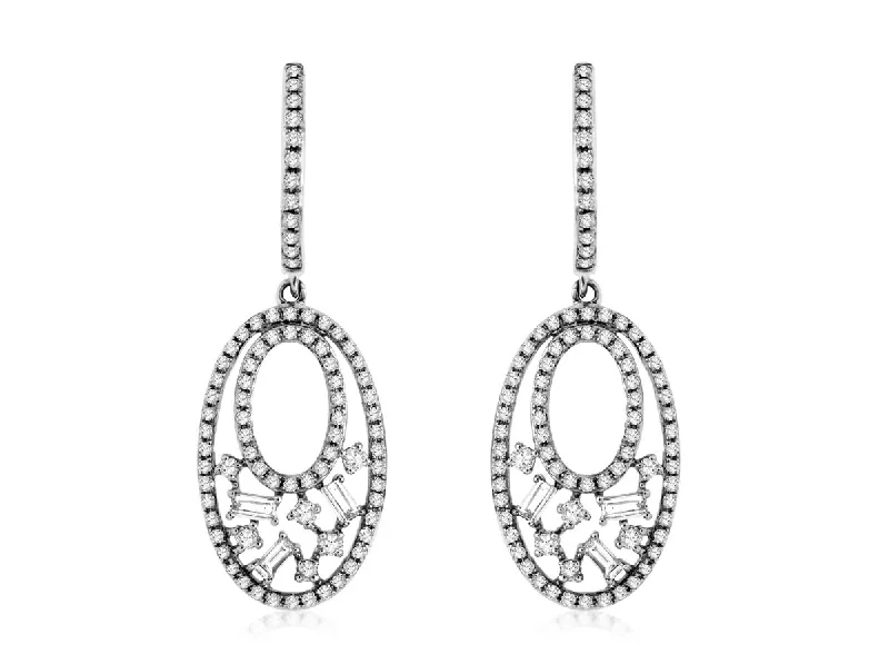 Round and Baguette Diamond Dangle Earrings