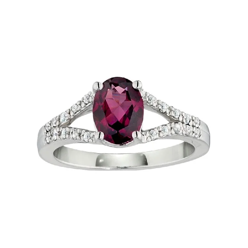 Split Shank Rhodolite and Diamond Ring