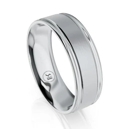 Brushed Grooved Edge Platinum Wedding Ring