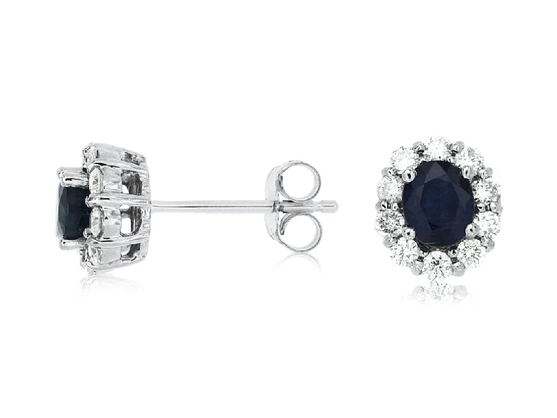 Oval Sapphire and Diamond Halo Earrings