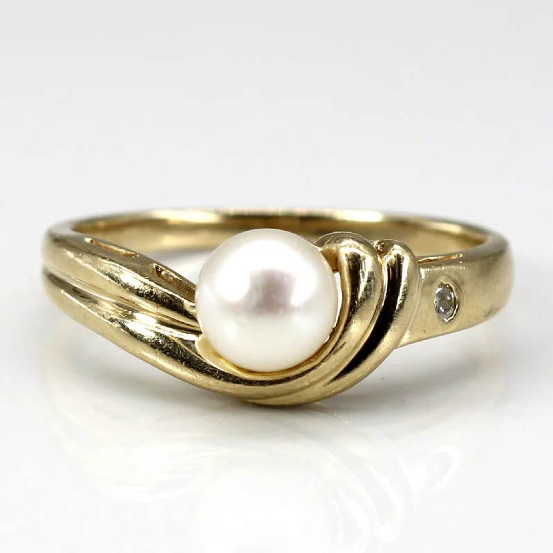 Pearl & Diamond Bypass Ring | 0.01ct | SZ 6.5 |