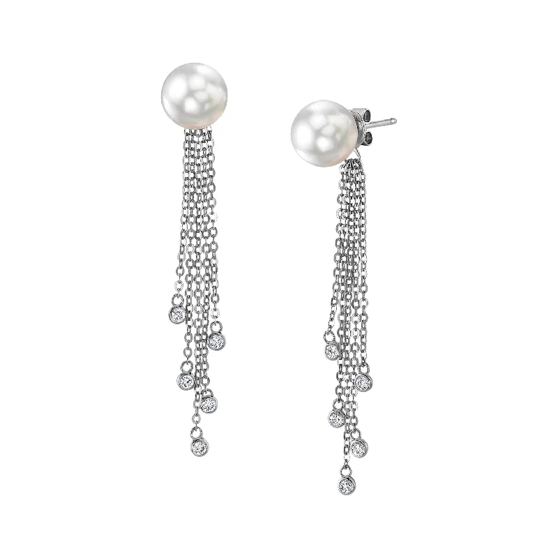 White South Sea Pearl Diamond Siren Dangle Earrings