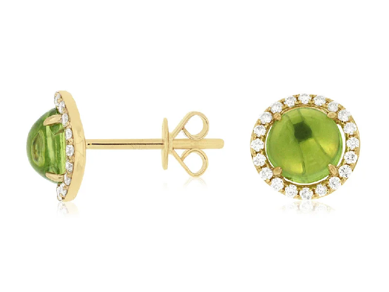 Cabuchon Peridot and Diamond Halo Earrings