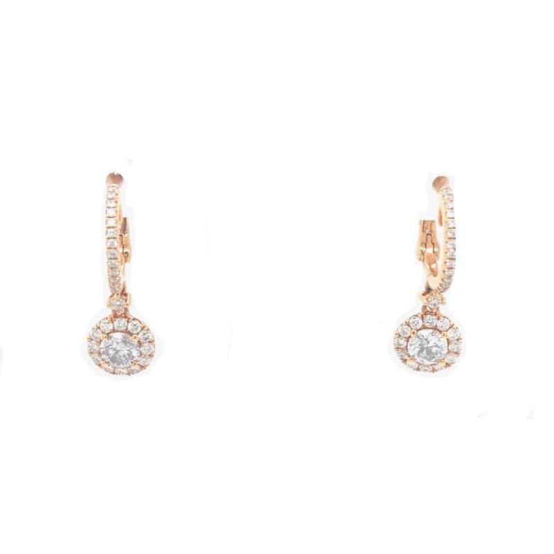 Round Diamond and Diamond Halo Drop Earrings