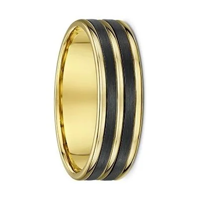 Yellow Gold and Double Grooved Carbon Fibre Wedding Ring - 596B00