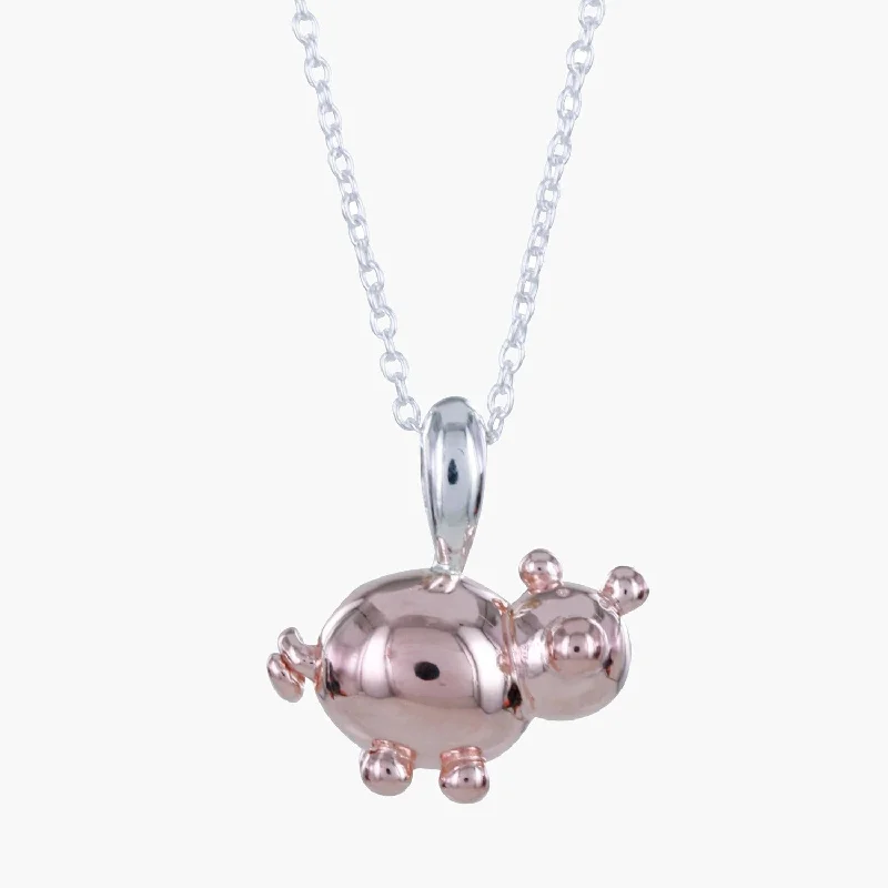 Sterling Silver and Rose Gold Plate Balloon Pig Necklace