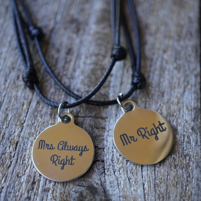 Humor Couple Necklaces, Mr. Right and Mrs. Always Right