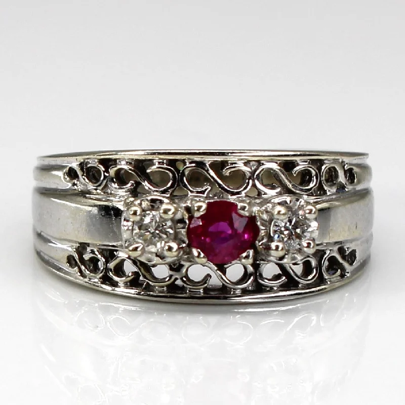 Three Stone Ruby & Diamond Ring | 0.16ct | 0.05ctw | SZ 7 |