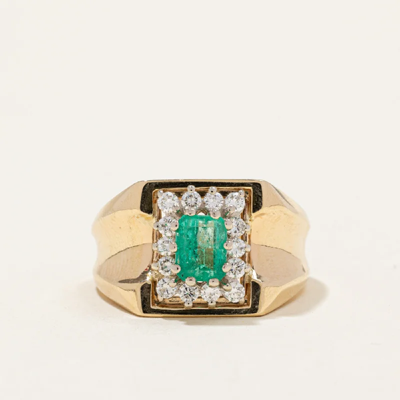 Emerald & Diamond Halo Ring | 0.75ct, 0.48ctw | SZ 9.75 |