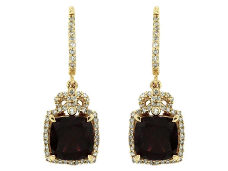 Garnet and Diamond Halo Drop Earrings