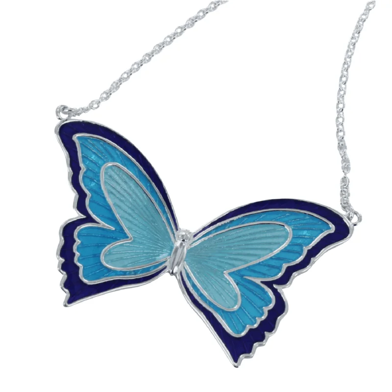 Large Sterling Silver Enamel Butterfly Necklace