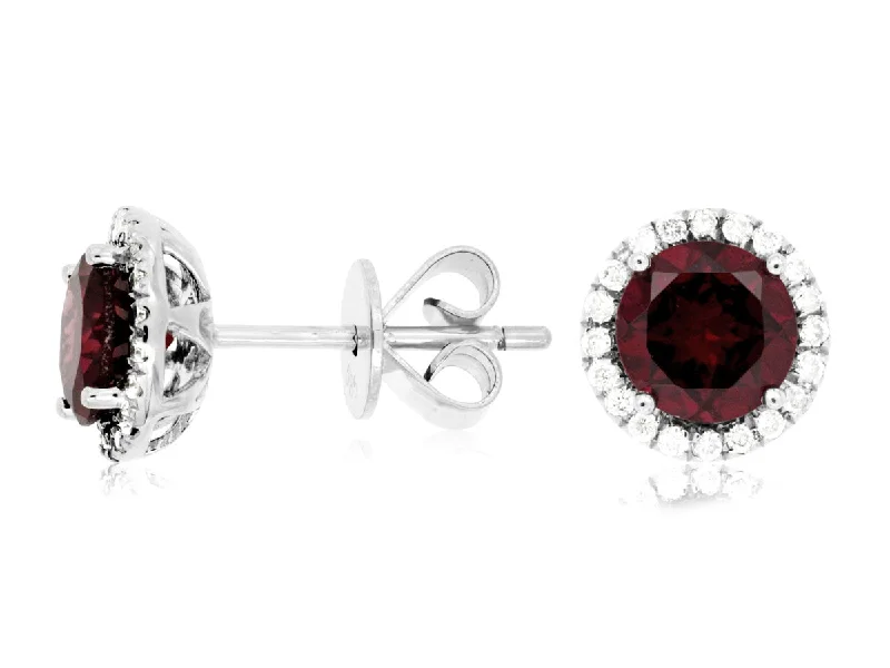 Garnet and Diamond Halo Stud Earrings