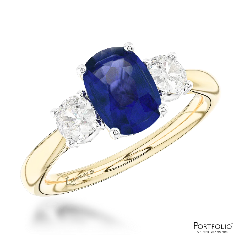 Three Stone 0.96ct Sapphire Yellow Gold/Platinum Ring