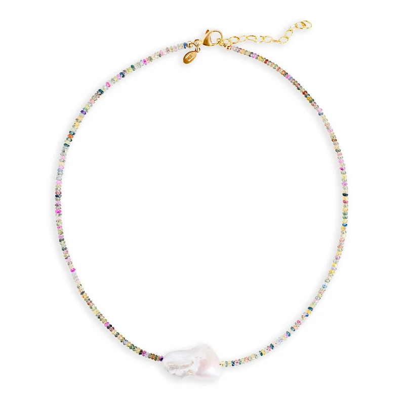 Rainbow Sapphire Baroque Pearl Necklace