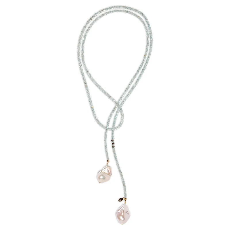 Aquamarine Classic Gemstone Lariat w/ Diamond Accent