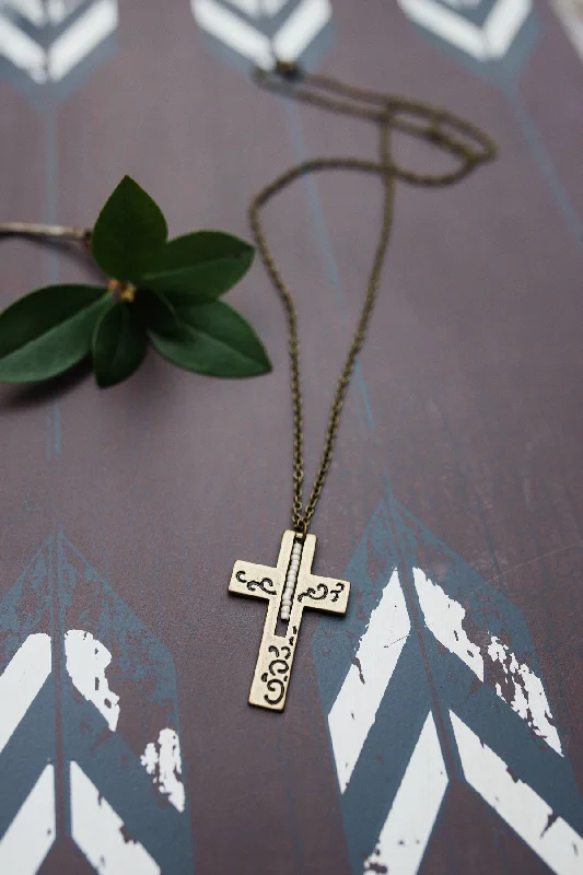 Double-sided Brass Cross Necklace