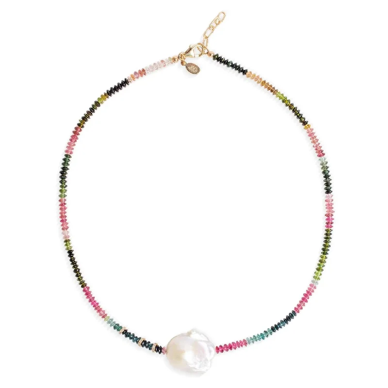 Ombre Smooth Ocean Tourmaline Diamond Baroque Pearl Necklace