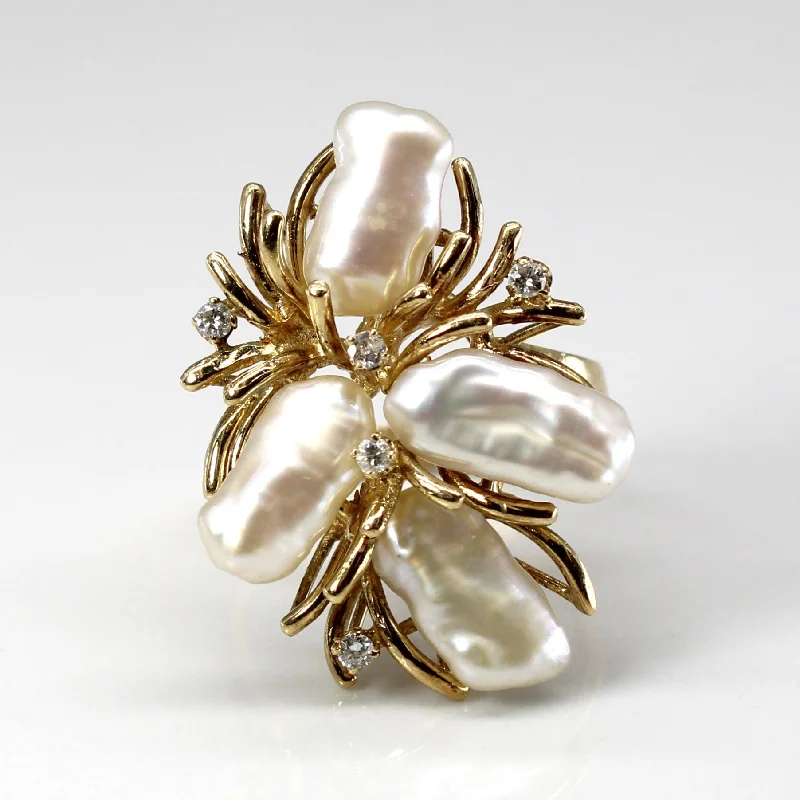 Baroque Pearl & Diamond Ring | 0.07ctw | SZ 6.75 |