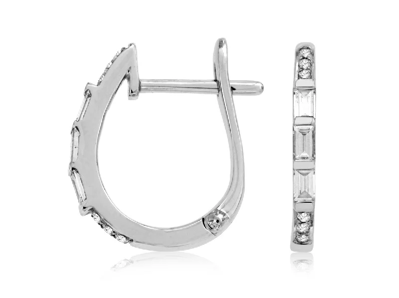 Round and Baguette Diamond Hoop Earrings