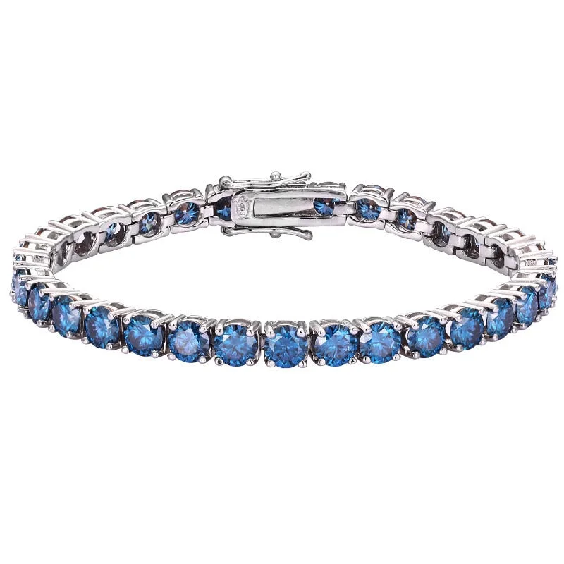 Blue Moissanite Diamond 925 Sterling Silver Tennis Chain Bracelet