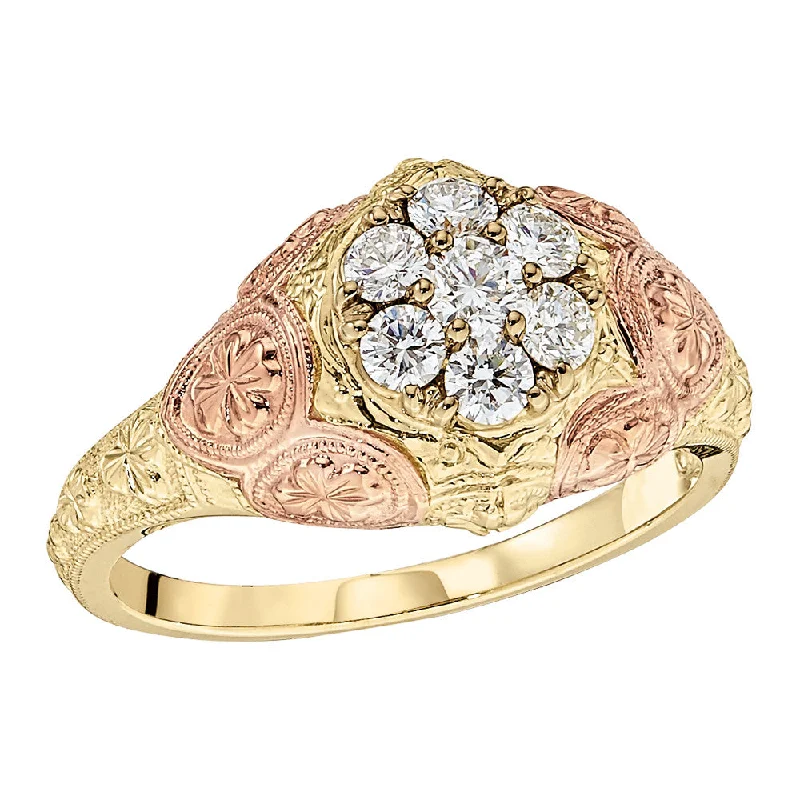 Vintage Pink and Green Gold Diamond Cluster Ring