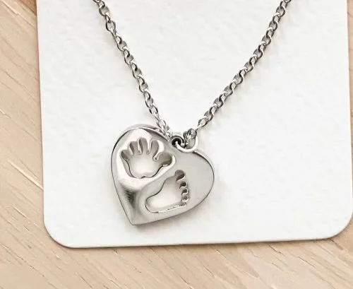 Stainless Steel Necklace with Baby Foot and Hand Print