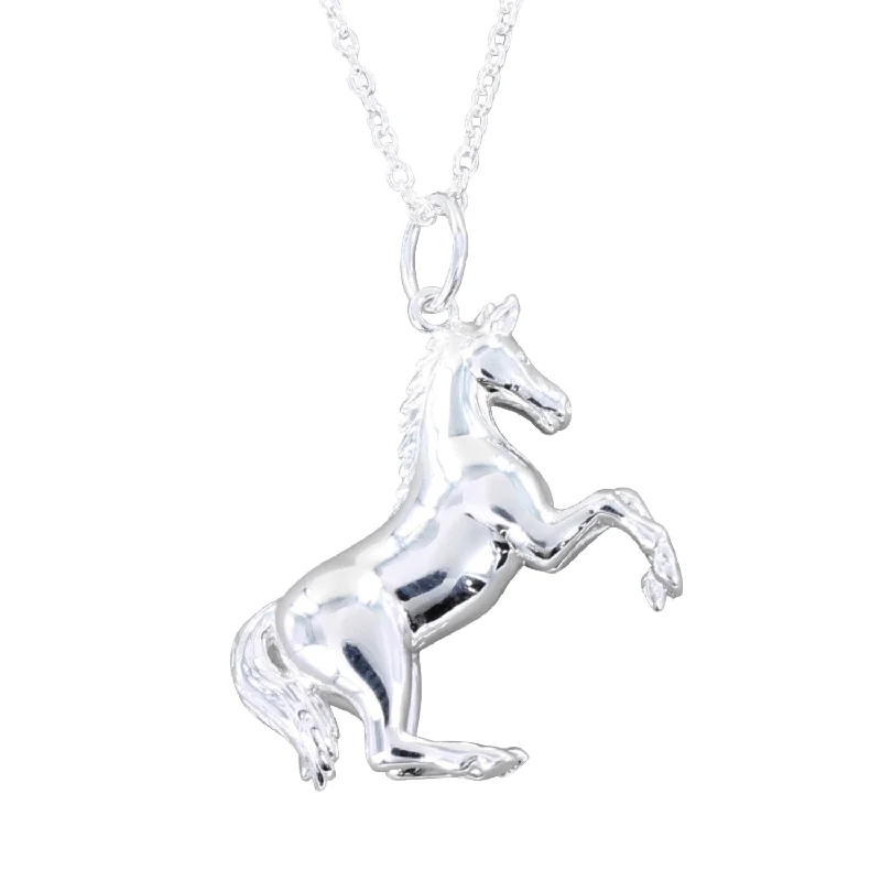 Sterling Silver Rearing Horse Necklace