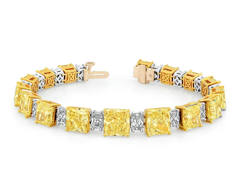 Alternating White and Yellow Radiant Diamond Bracelet