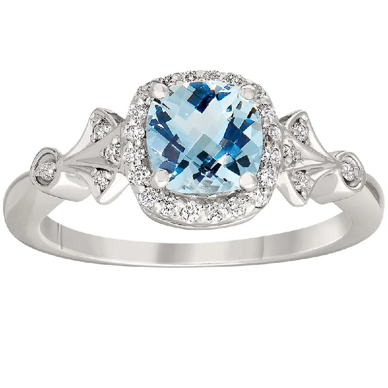 Art Deco Style Aquamarine and Diamond Ring