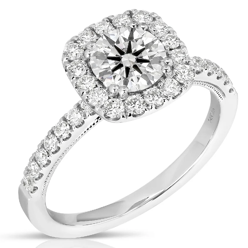 1 1/2 Ctw Cushion Halo Lab Grown Diamond Engagement Ring in 14 Karat White Gold