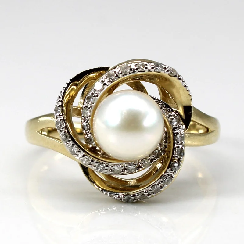 Interlocking Pearl & Diamond Ring | 0.08ctw | SZ 7 |