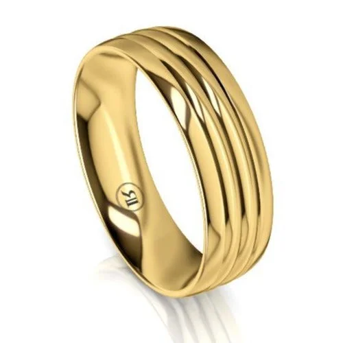 Polished Rounded Grooved Gold Wedding Ring