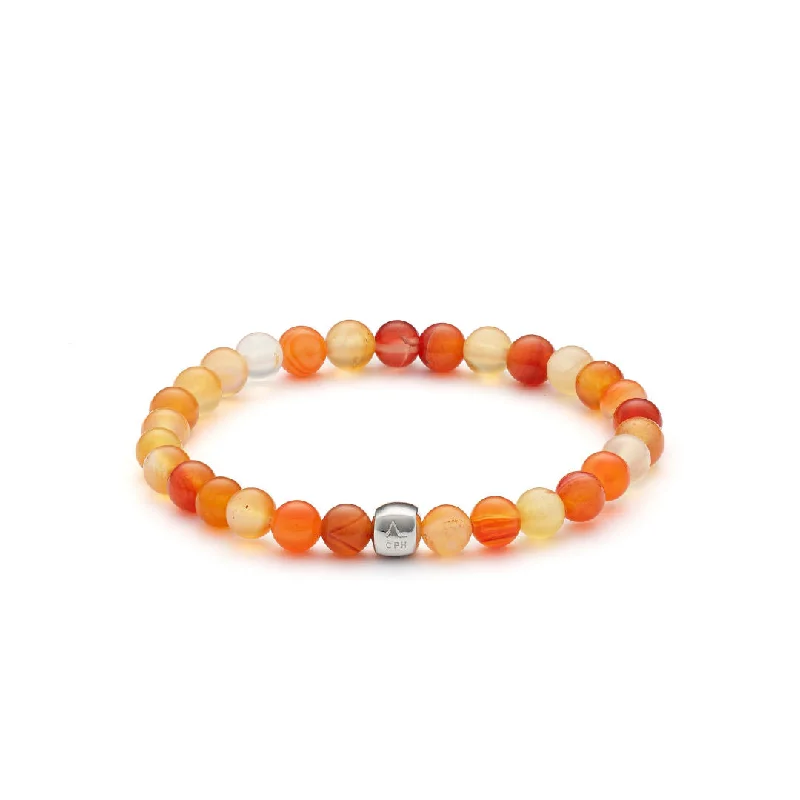 (6mm) Silver Bracelet w. Carnelian