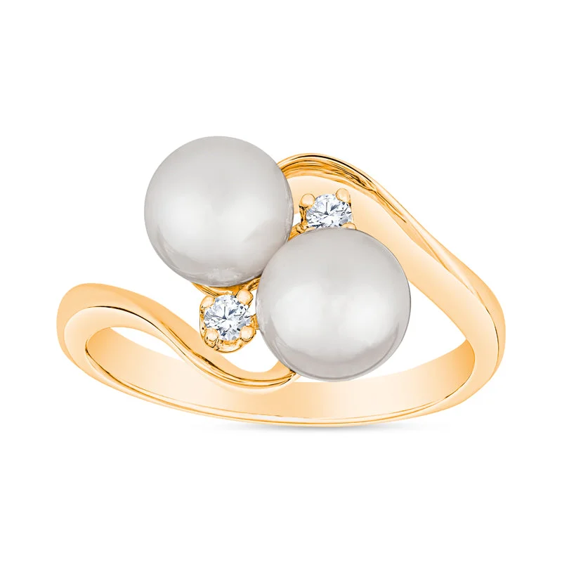 Bypass Double Cultured Pearl and Diamond Ring