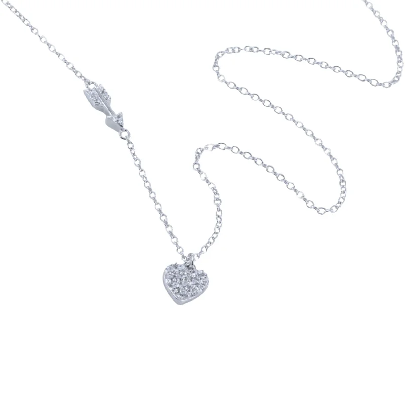 Sterling Silver Pave Heart and Arrow Necklace