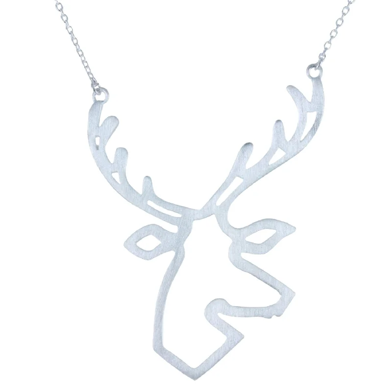 Sterling Silver Large Stag Necklace