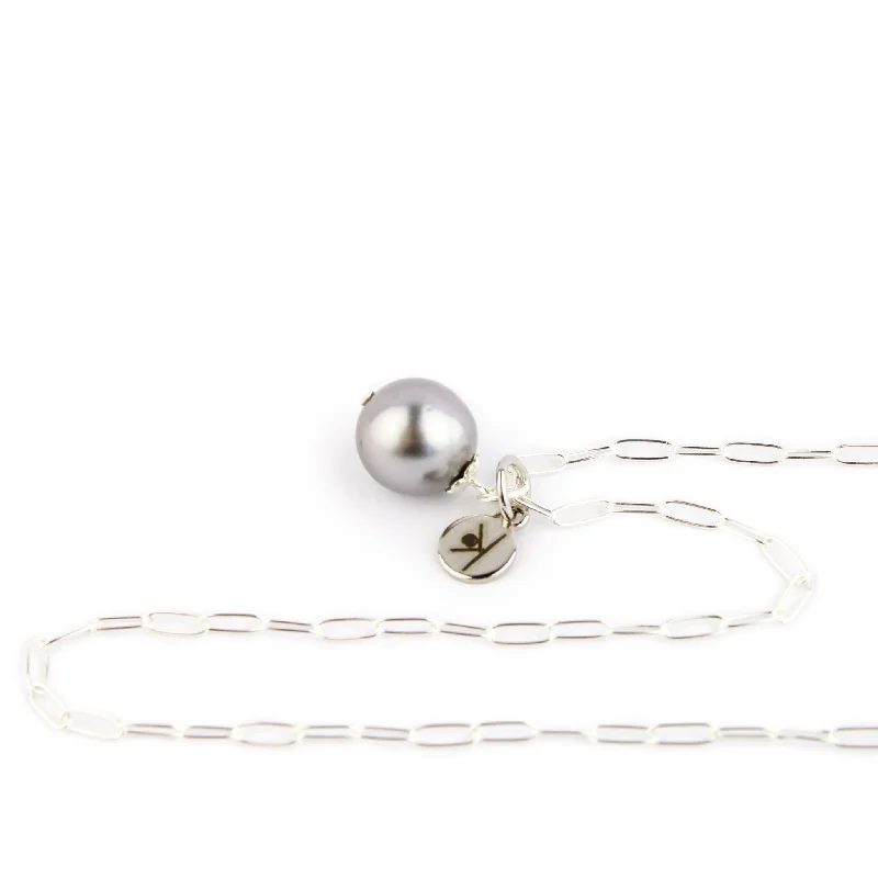 Light Silvery Tahitian Pearl Charm Necklace (Sterling)