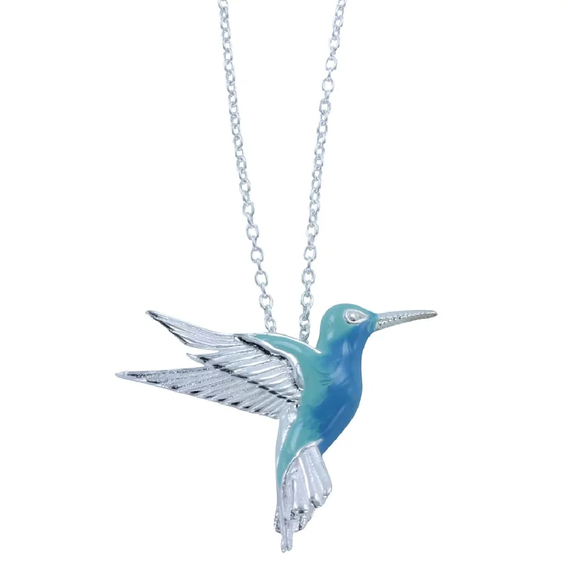 Sterling Silver Hummingbird and Enamel Necklace