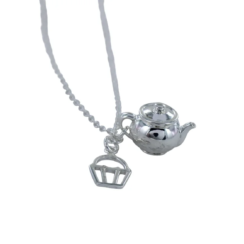 Sterling Silver Tea and Cake Charm Necklace